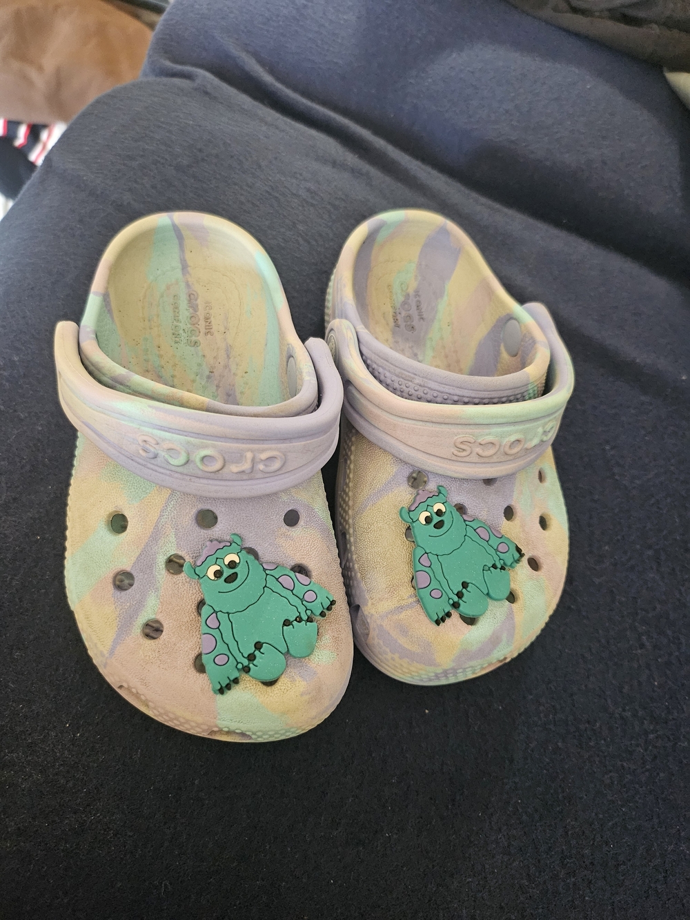 CROCS Kids' Pastel Tie-Dye Clogs with Green Monster Charms
